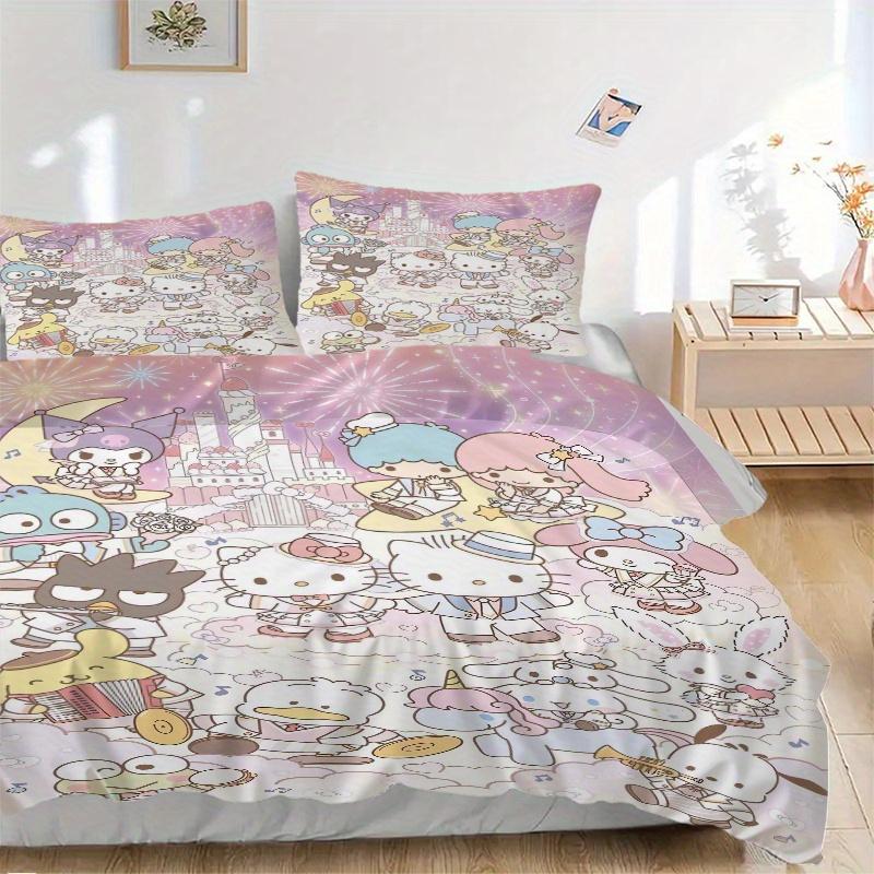 

3pcs Fireworks Sanrio Characters Printed Quilt Set - Includes 1 Quilt Cover and 2 Pillowcases, Machine Washable - Suitable for All Seasons.W035 135x200cm