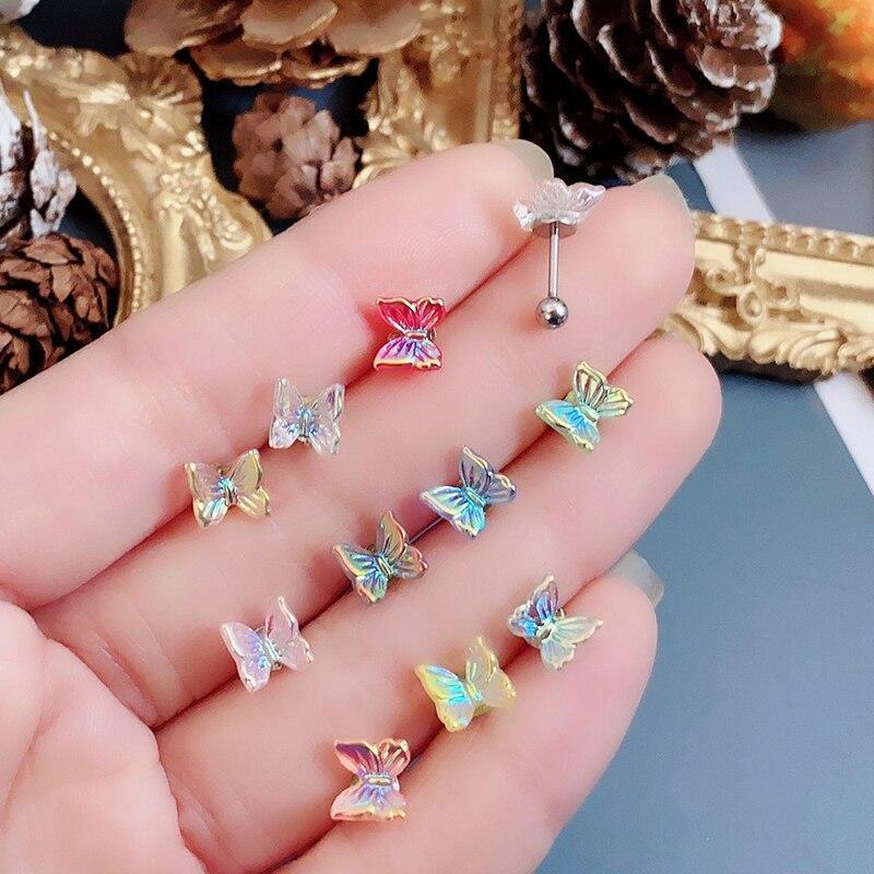 1PC Korea Cute Small Butterfly Stud Earrings For Women Girls Minimalist Cartilage Earrings Piercing Body Jewelry Gift Ins Style