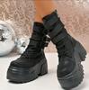 Ghete de damă până la gleznă, toamnă, piele, pantofi groși, damă, platformă înaltă, adidași respirabili, talpă groasă 9 cm, wedge, cizme de motociclete