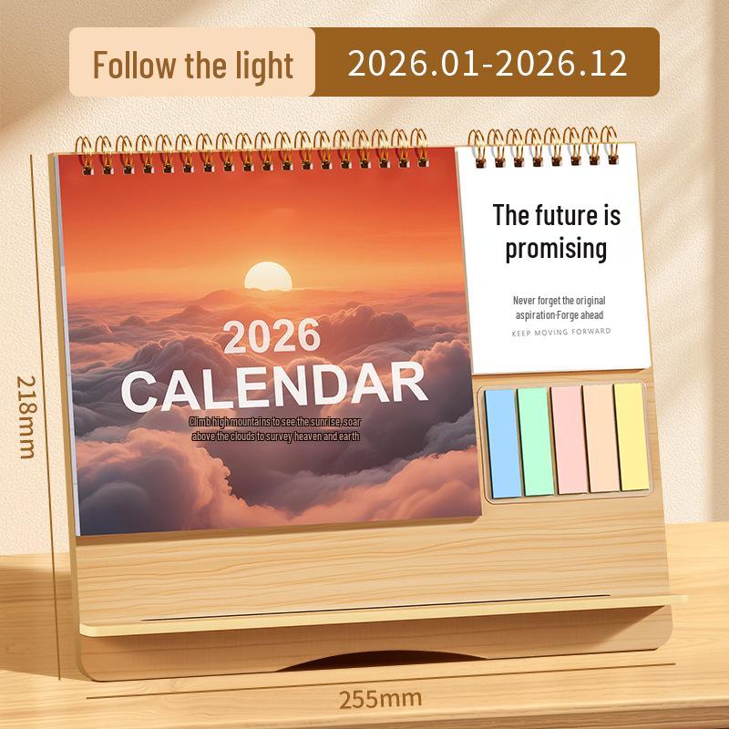 Inspirational Wooden Desk Calendar 2026 with Memo Pad - Customizable Creative Advertising Calendar