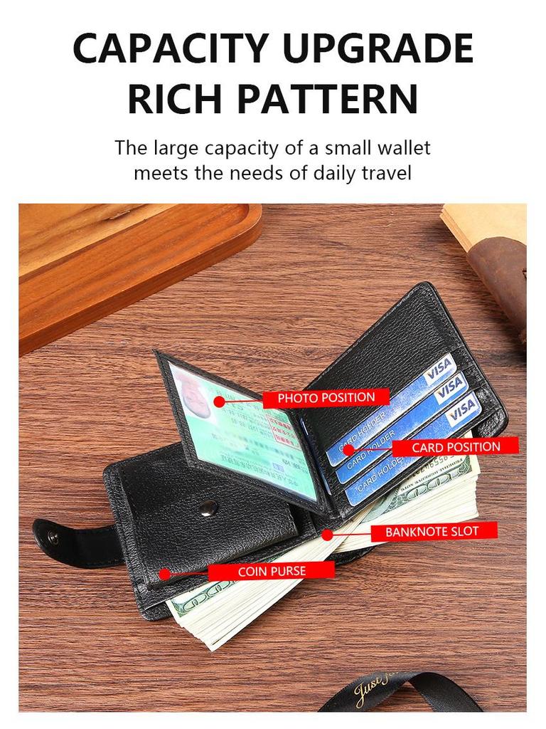 Men's Vintage PU Leather Wallet with Multi-Card Slots and Zipper Coin Pocket