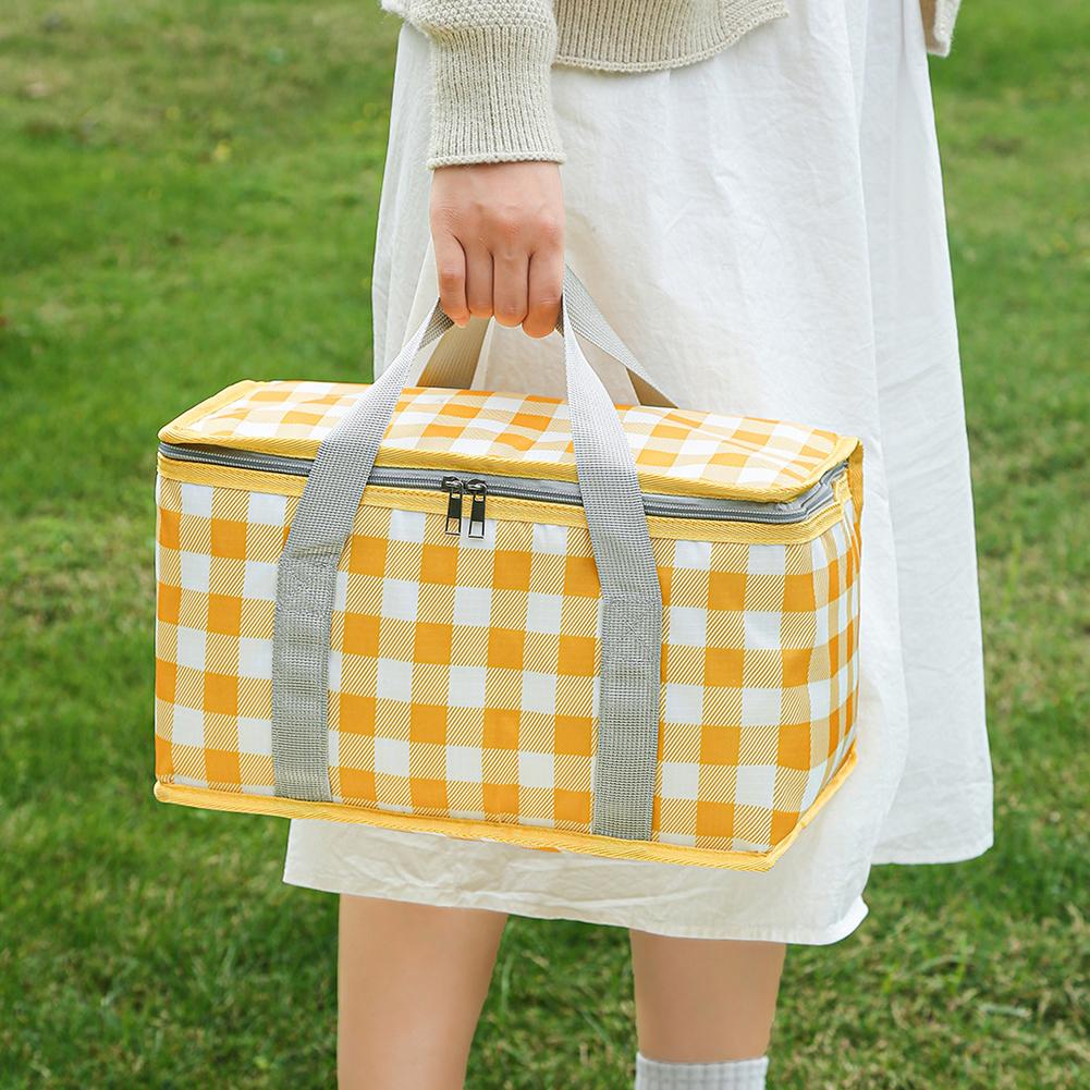 Kostkovaná pikniková taška Velká kapacita Přenosná taška s chladicím sáčkem Ochrana proti chladu Krabička na oběd Izolační taška na pláž Školu Kancelář
