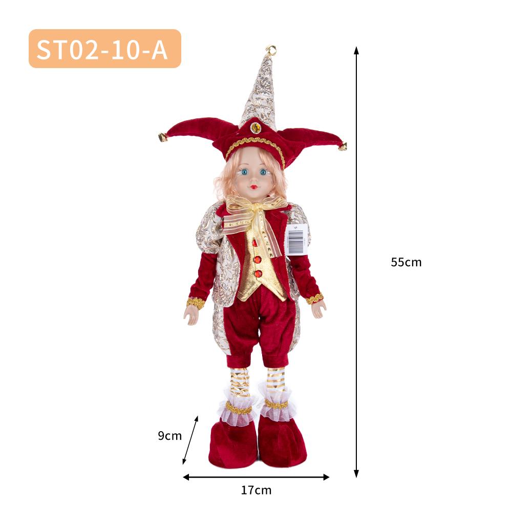 Red-Gold Retro Standing Christmas Jester Doll