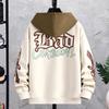 Winter Men Hoodie with Hood Drawstring Letter Printing Color-blocked Hip Hop Style Oversized Thickened Warmth Rentention Outerwear