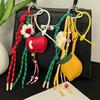Cute Faux Leather Fruit Bag Charm Keychain With Crochet Flower For Bag Backpack Key Hanging Decoration Lovely Gift