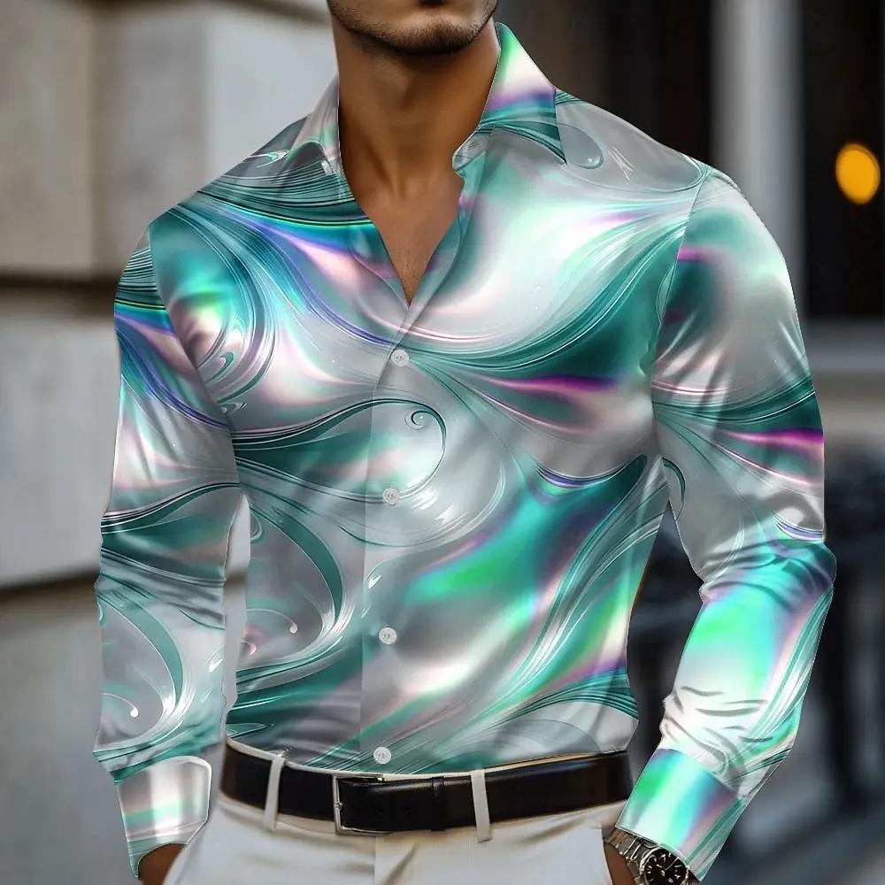 Pánská mramorová abstraktní košile s tekutým uměním Košile Společenská košile Dlouhý rukáv Módní Ležérní Dovolená Léto Jaro Podzim Košile s klopou