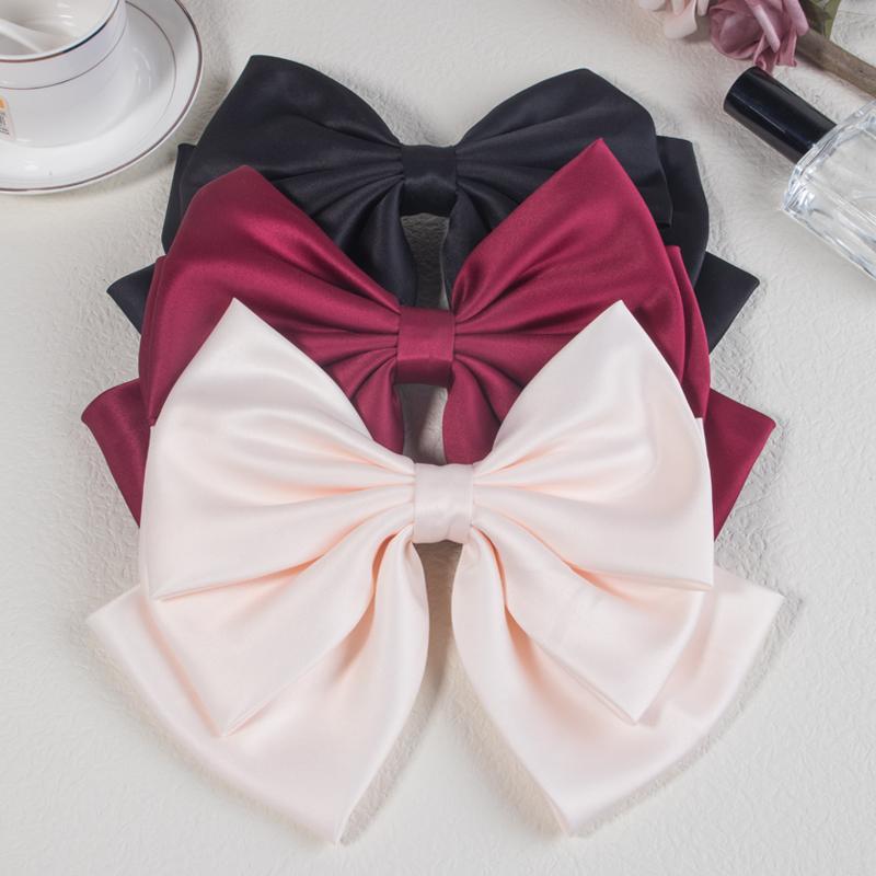 1PC Large Bow Hair Clips Fashion Simple Solid 9.5inch Satin Hair Bows Pins Women Girls Hair Accessories