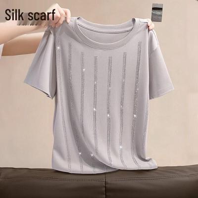 Women's Slim Fit Rhinestone Round Neck T-Shirt
