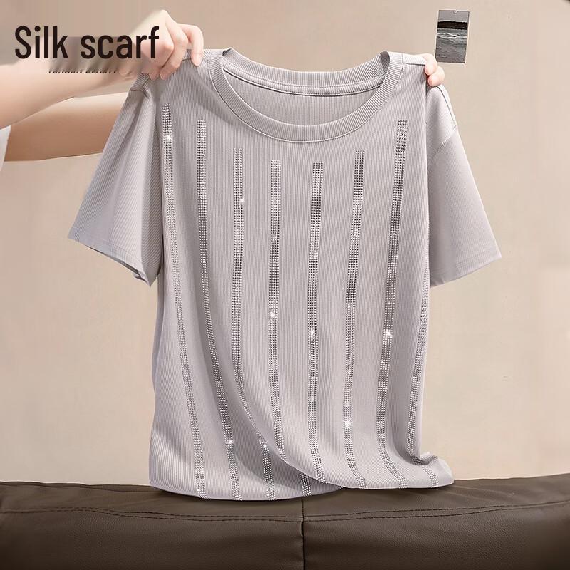 Women s Slim Fit Rhinestone Round Neck T-Shirt S