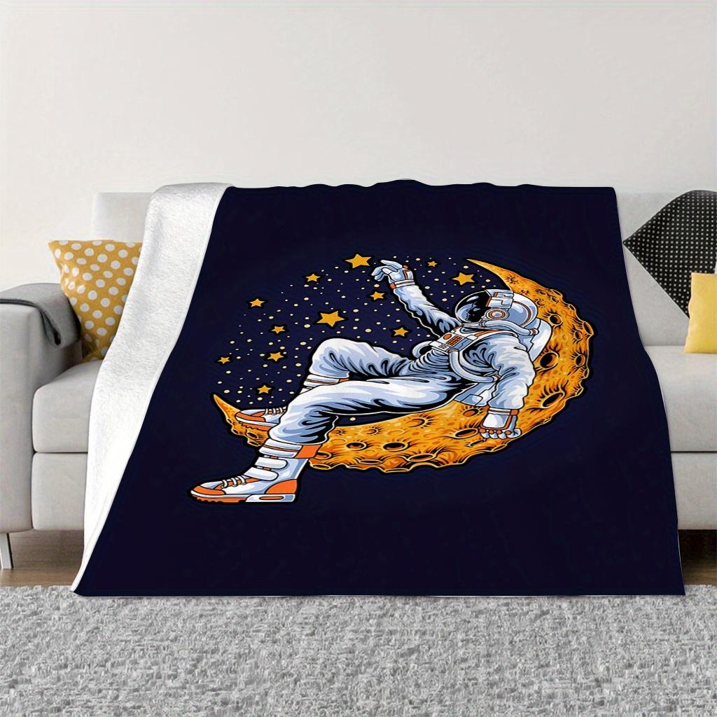 Astronaut on Moon Blanket - Soft Cozy Throw with Stars Design, Perfect for Bedroom Decor, Unique Gift for Space Lovers