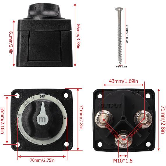 KIMISS Battery Isolator Kit, 300A Battery Selector Switch Heavy Duty 3 Position Marine Battery Cut Off Switch for RV Boat