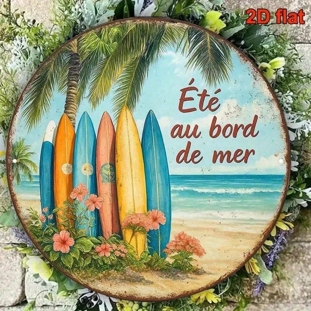 

8x8 Aluminum Surfboard Wall Art Beach Palm Trees Sign for Outdoor Decor різнокольоровий
