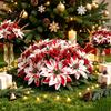 Artificial Dieffenbachia Plants Poinsettia Flowers, Christmas Fake Floral Berry Centerpiece, Fade-Resistant Life Like Indoor Greenery Red And