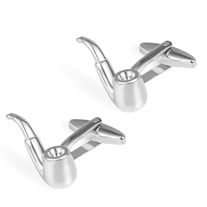 High End Electroplated Silver Pipe Shaped Copper Metal Cufflinks Men s French Pure Natural серебряный
