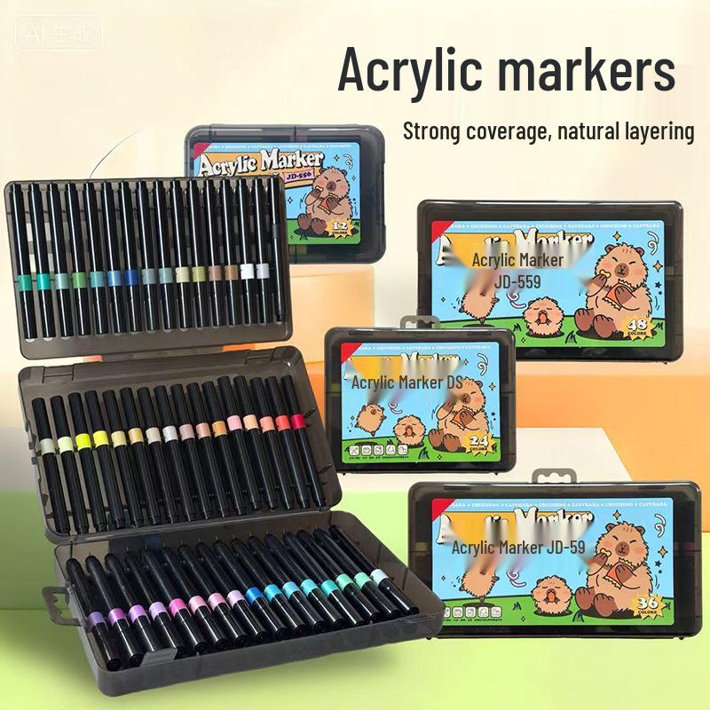 Professional Waterproof Acrylic Marker Set - Non-Bleeding, Quick-Dry Graffiti Pens for Primary Students' Art Projects & Special Color Painting