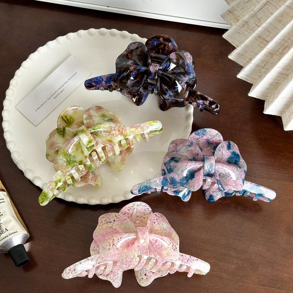 Gorgeous 13cm Acetate Hair Claw Clip In Blue Pink Featuring Fashionable Bow Women For