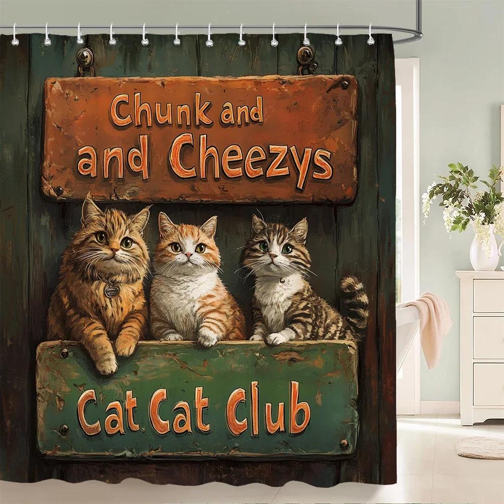 Lovely Cat and Dog Animal Shower Curtain Country Scenery Cats and Dogs Printing Bathroom Curtain With Hooks Home Decor Curtain