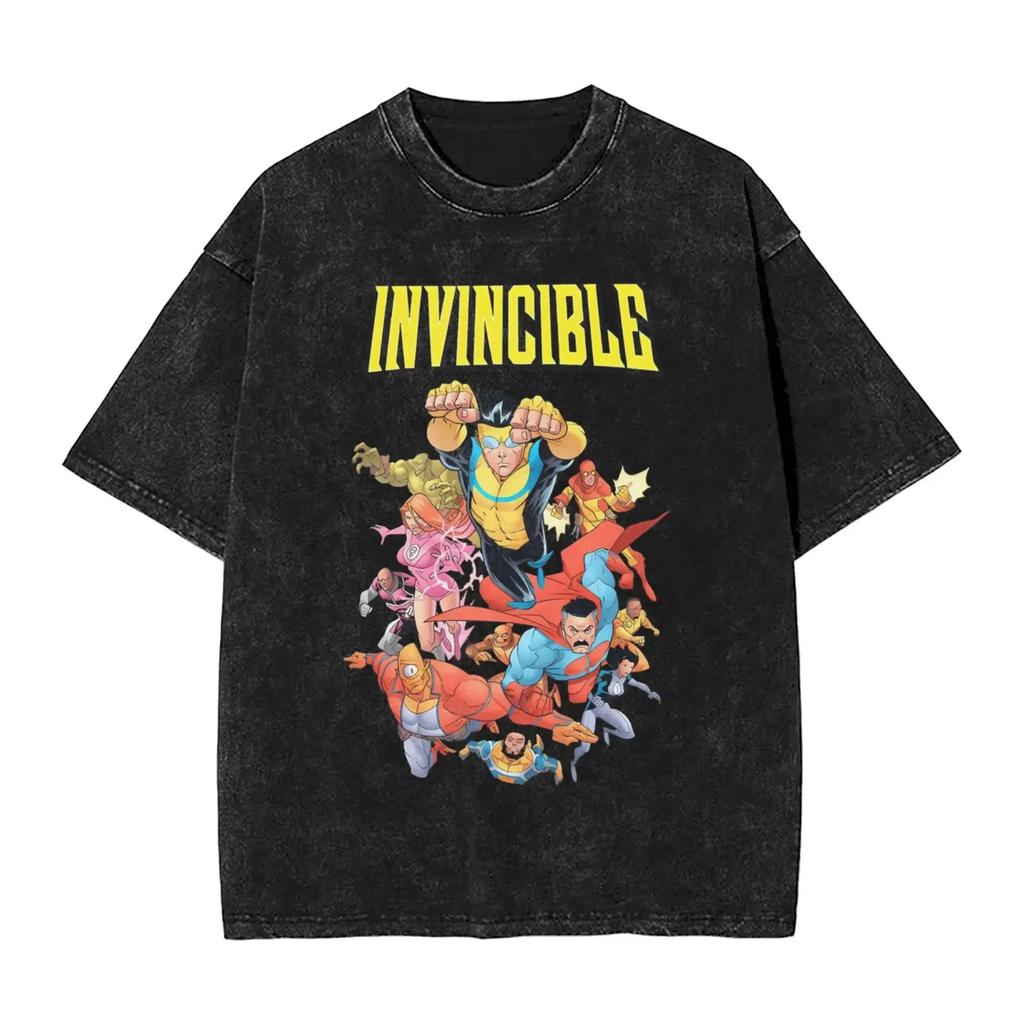 Hot Sale TV Series Anime Invincible Mark Grayson Graphic Print Tshirt Men Women Vintage Washed Cotton Oversized Summer New Tees