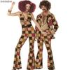 Couple Retro Disco Plaid Costume Role Playing Game Uniform Adult Men Women Combination 70s Hippie Stage Bar Rock Performance Pan