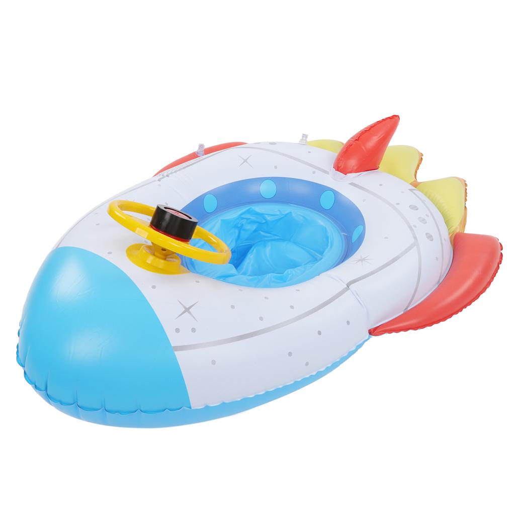 Inflatable Spaceship Pool Float with Steering Wheel Multifunctional Swimming Raft for Kids of 1 to 5 Years Old