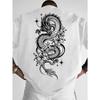 Men's Graphic Tees: American High Street Style with Chinese-Inspired Dragon and Lily Entwined Print, American Vintage Style Men's Trendy T-Shirt
