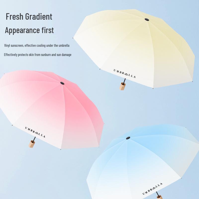 Gradient 8-Rib UV Protection Folding Umbrella - Sun and Rain Ready