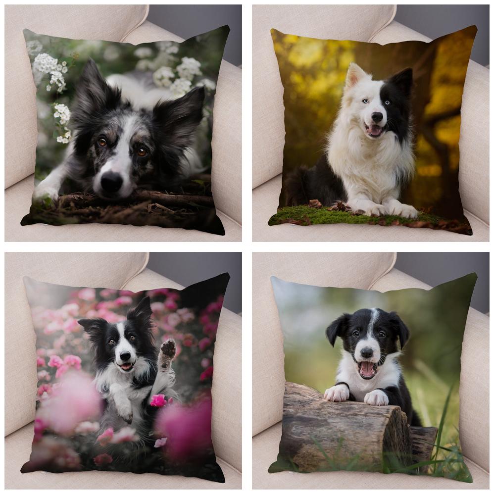 Cute Pet Animal Dog Print Pillowcase Scottish Border Collie Cushion Cover  Sofa Car Decoration