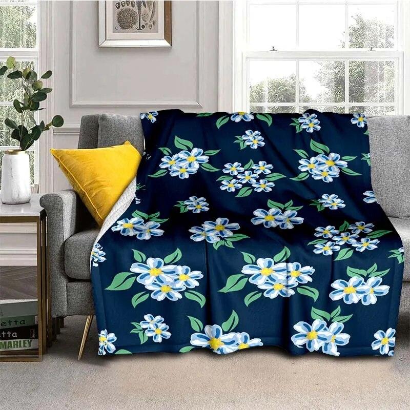 Módní přikrývka se zářivými květinami – lehký flanelový přehoz na pohovku, přikrývka s digitálním potiskem s měkkou a červotočivou flanelovou látkou