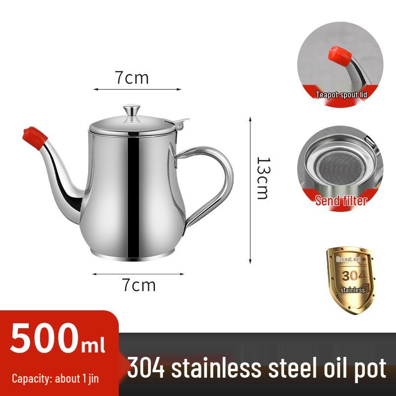 304 Stainless Steel Oil Pot with Filter Screen - Food Grade, No Drip, 3 Jin Capacity for Kitchen Use