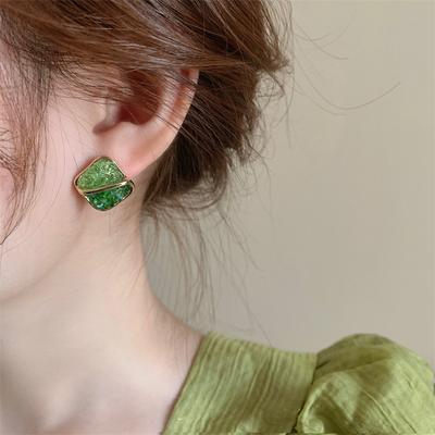 Silver Needle Contrasting Color Crystal Square Earrings Fashionable Small Stud Earrings Light Luxury High Sense Mori New Earrings Women