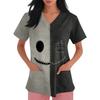 Women's Halloween Print Short Sleeve V-Neck Scrub Top with Pocket
