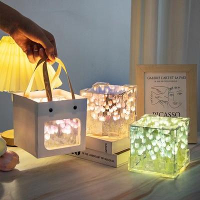 Excluding Gift Bags Tulip Night Light Acrylic 21 Flowers Tulips Flower Table Lamp Magic Cube Creative Mirror Light