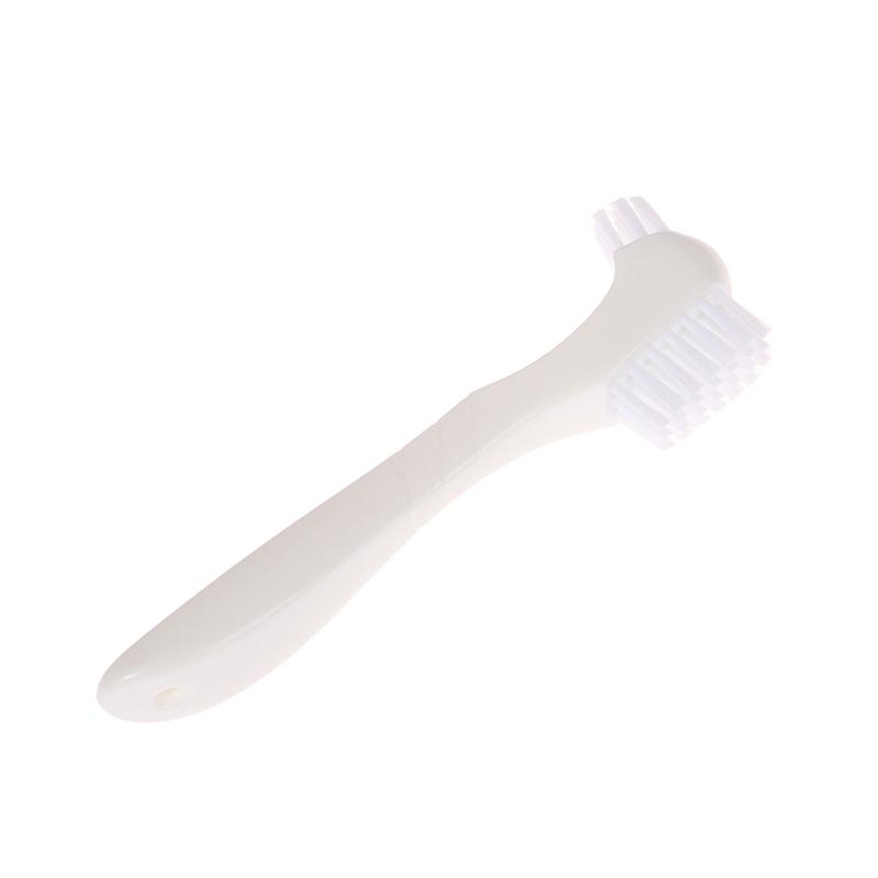 Multi-Layered Bristles Denture Cleaning False Teeth Brush Oral Care Non-Slip Ergonomic Rubber Handle Dual Heads Antibacterial