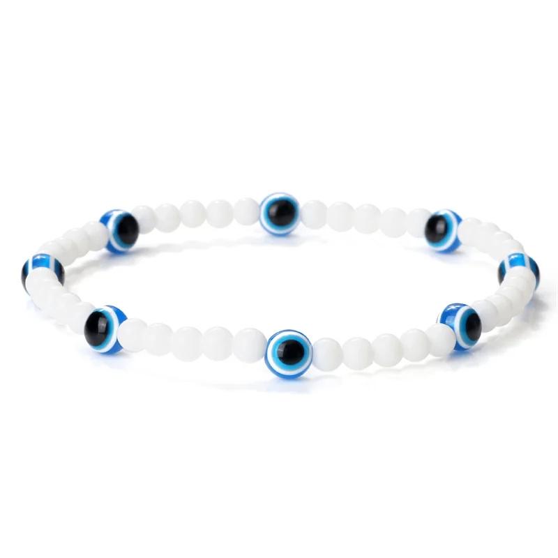 Türkisches blaues Armband mit bösen Augen, 4 mm Mini-Perlen, natürliches Tigerauge, Lavastein, Glücksarmbänder für Frauen und Männer, Schmuck, Pulseras Homme