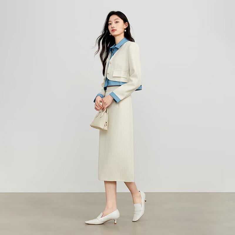 JOY SPEAKER 2025 Spring Faux Two-Piece Blazer and Skirt Set