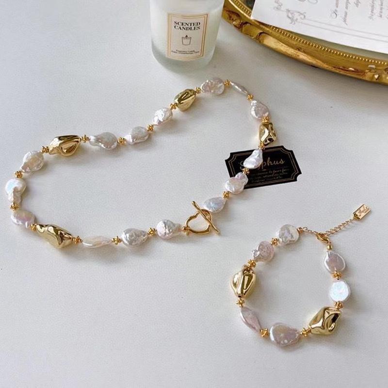 Collana a Catena per Clavicola con Perle Barocche Irregolari Naturali Collana di Perle d'Acqua Dolce di Nicchia Retrò per Donne