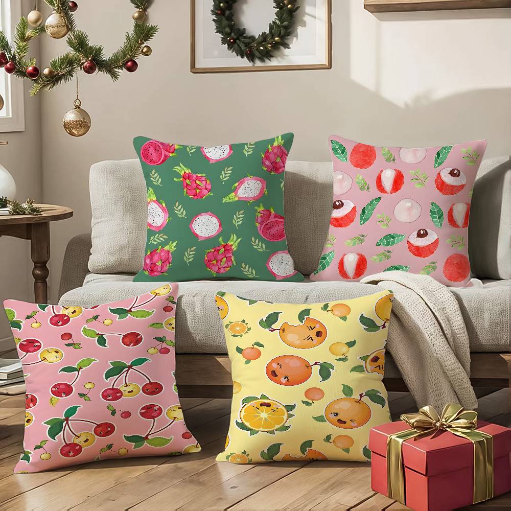 Fashionable Fruit Print Pattern Pillow Case Comfort Sofa Bed Silky Elegant Invisible Zipper Decorative Cushion Cover