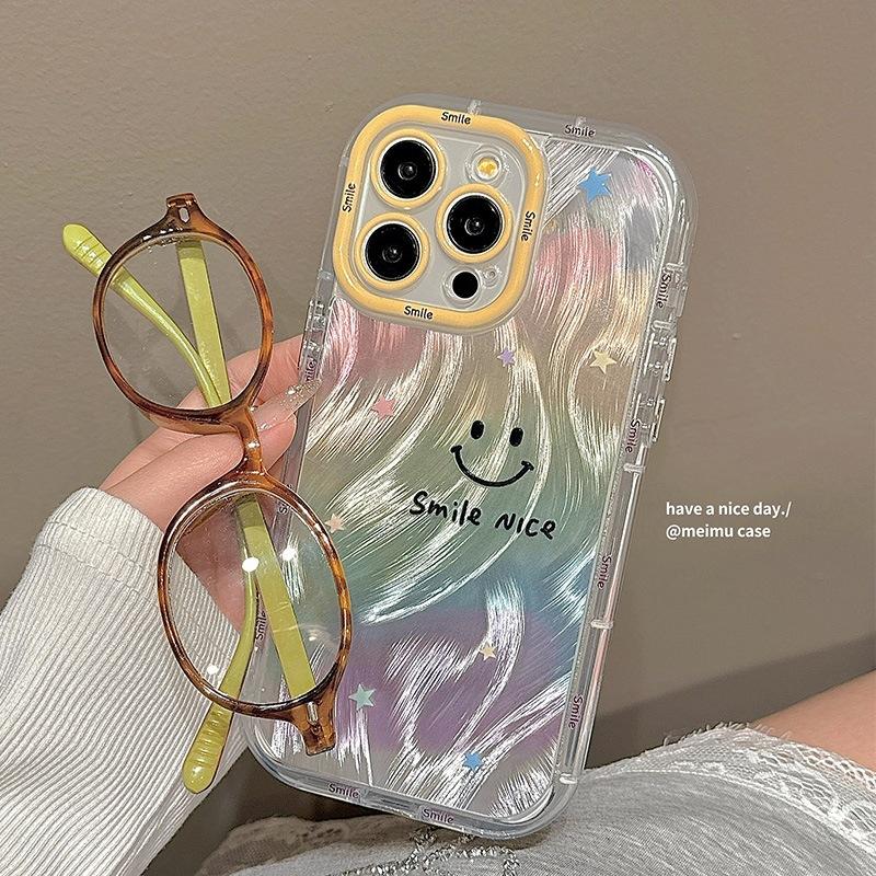 Regenbogen Lächelndes Gesicht Federgarn für Apple 16 Promax Handyhülle für IPhone 15 Neues Modell 14 Weiche Hülle 13 Airbag 12