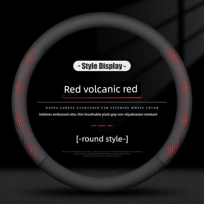 

Car Steering Wheel Cover, Ultra-Thin, Non-Slip, Sweat-Absorbent, Breathable, All-Season, Comfortable, Round D-Shaped Car-Specific Handle Cover Audi Logo/[Round] Volcanic Red