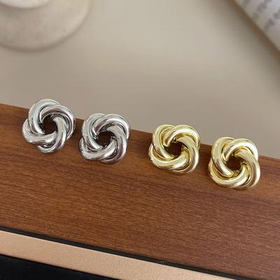 Korean Minimalist Knotted Metal Stud Earrings with Silver Needle – Elegant Niche Design for Women
