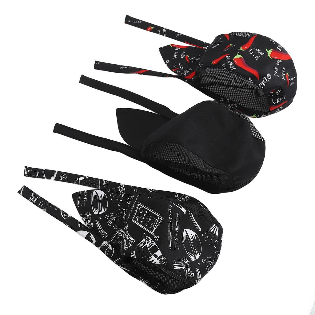 3pcs Unisex Adjustable Kitchen Cooking Skull Cap Breathable Fashionable Chef Hat with Tie for