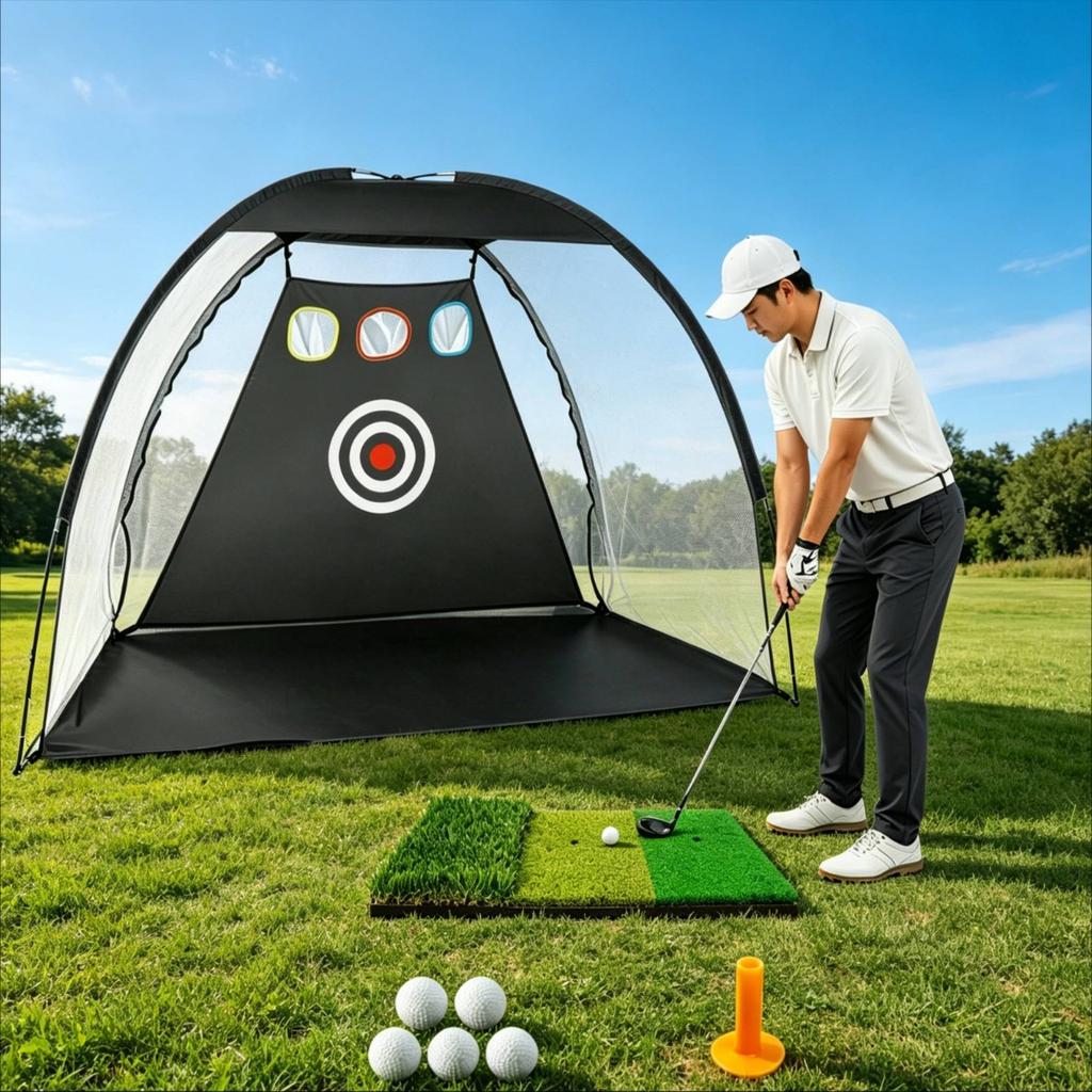 Golf Hitting Net Portable Golf Chipping Net Set Sports Training Equipment Shock Resistant Carry Bag Included For Beginners