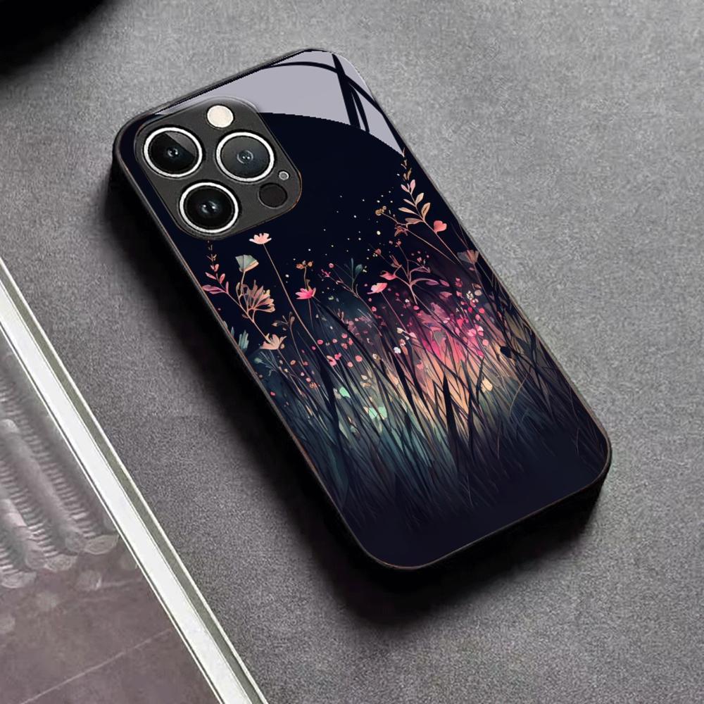Night Sky Flowers For iPhone 12 13 14 15 16 17 Plus Pro Max Anti-Drop Smooth Touch Protective Shockproof Cellphone Cover