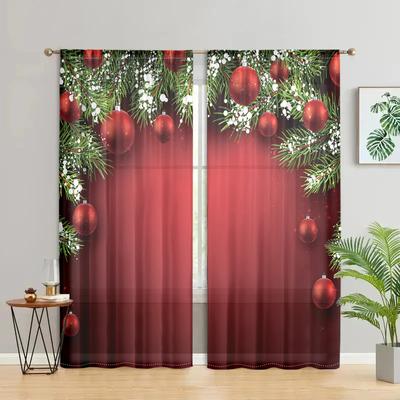 2 pezzi, Rami di alberi di Natale, Tende con palline di Natale - Oscurante al 30% - Adatte per soggiorno, camera da letto, cucina, decorazione per la casa