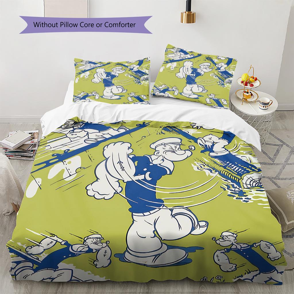Popeye the Sailor3 Pattern Bedding Quilt Set Home Decoration Gift (1 * Duvet Cover + 2 * Pillowcase Without Core)