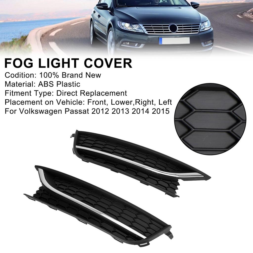 2PCS Front Driving Fog Light Cover Fit VW Passat 2012-2015 Black/Chrome