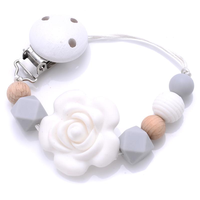 Baby Teether Pacifier Chain Silicone Wood Beads Pacifier Clips Infant Nipple Appease Soother Chain Clip Dummy Holder Nipple Clip