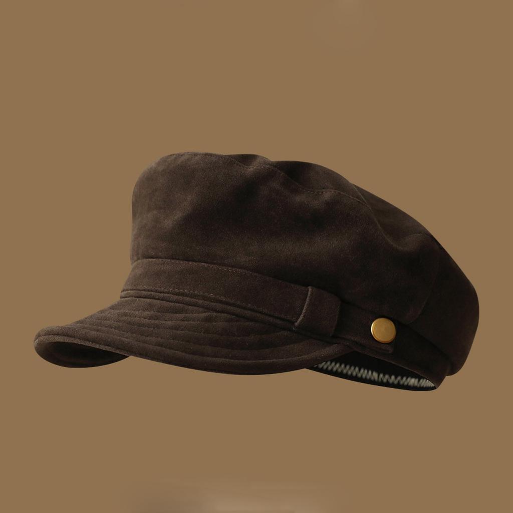 1PC Vintage Navy Style Autumn and Winter Hat High-End Suede Flat Top Newsboy Cap Versatile Painter Hat For Man Women