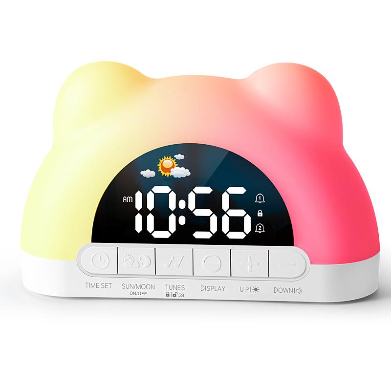 Hot Selling Digital Desk Clock Smart Life Wake RGB Ambient Light Sunrise Music Alarm Clock Cute Animal Design USB Powered for (White,NA) белый