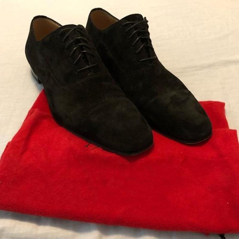 New Red Sole Men Shoes Black Flock Derby Shoes Breathable Lace-up Handmade Men Shoes  Chaussures Pour Hommes